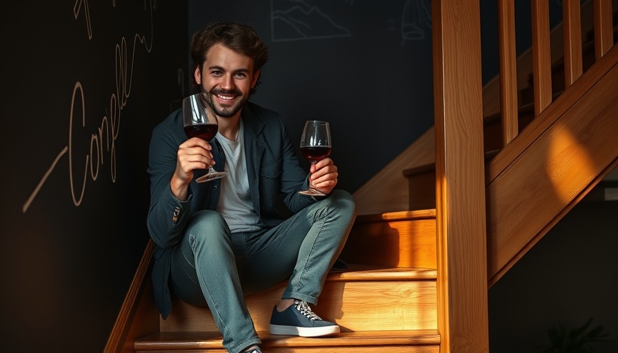 Napa wine bureau updates feature with smiling person on stairs.