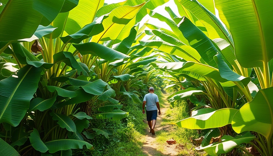 Farmers in a lush tropical banana plantation illustrating regenerative agriculture.
