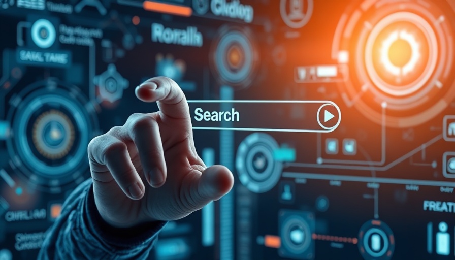 Futuristic digital search interface with human interaction.