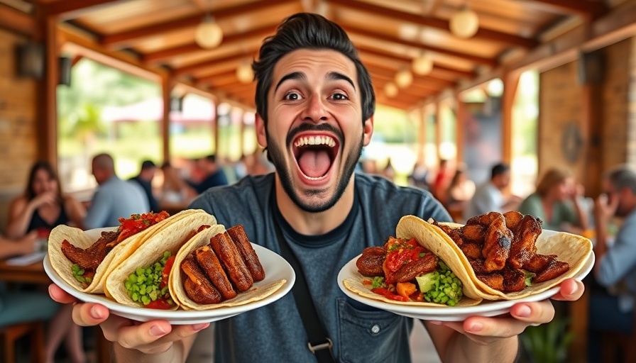 Best taco joint in Orange County, person enjoying flavorful tacos in outdoor setting.