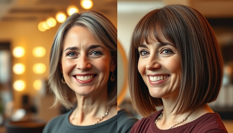 Youthful long bob haircut for women over 50 before and after transformation.
