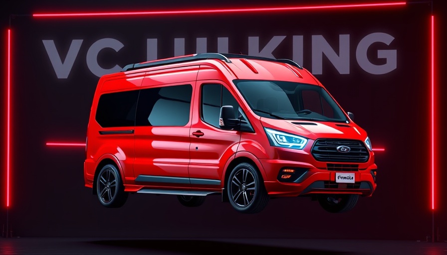 Futuristic red van glowing with neon effects at Pinterest Presents 2025 marketing event.