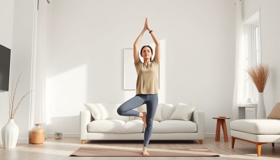 Woman practicing yoga to reduce stress and anxiety in a serene room.