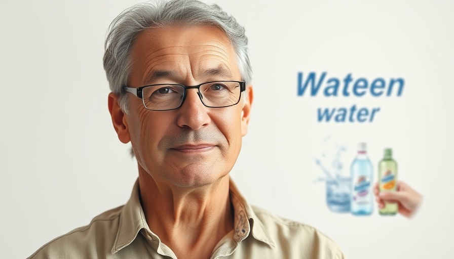 Confident individual discussing coherent water with products displayed.