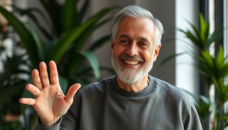 Middle-aged man showing joy with structured water device health benefits.