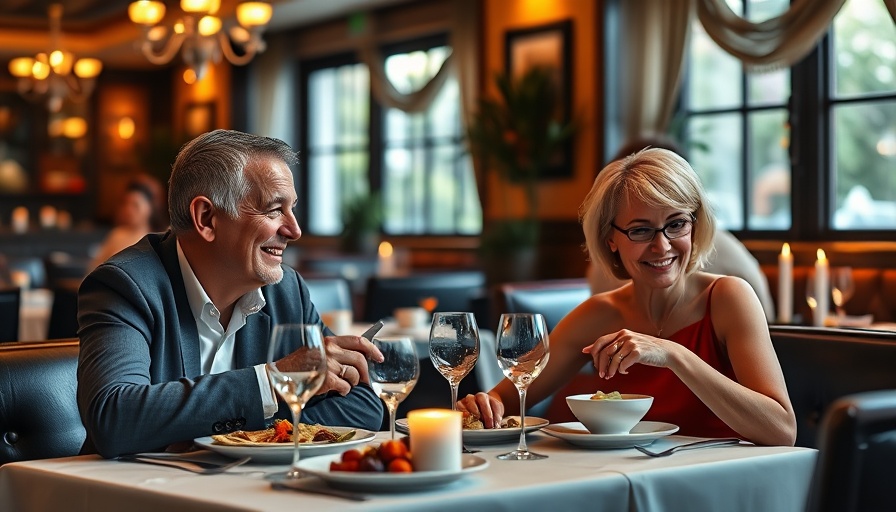 You Can't Automate Hospitality: Elegant dining scene with a smiling waitress serving a couple.