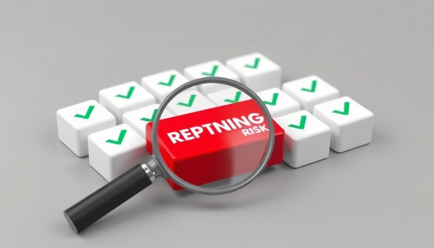 Reputation risks highlighted with red warning block under magnifying glass.