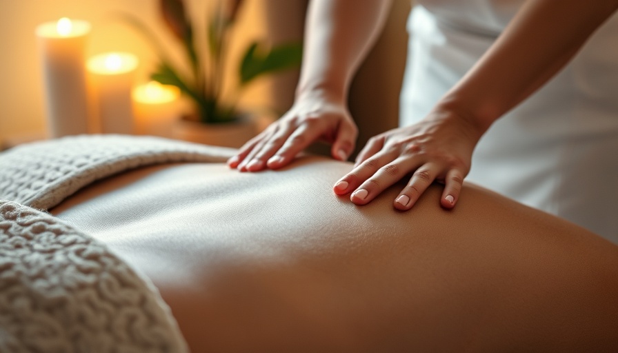 Oncology massage therapy session, therapist's hands massaging patient.