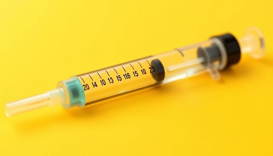 Fat-based injectables syringe for body contouring on yellow background.