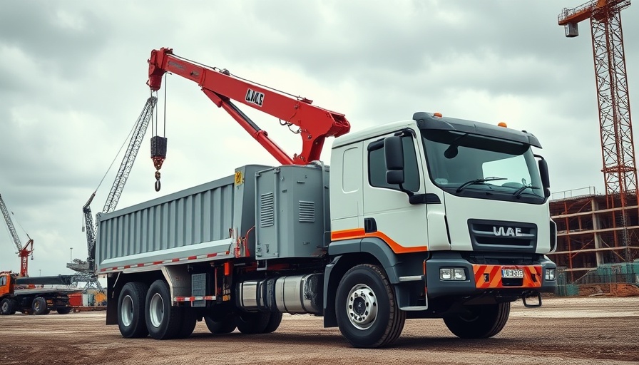 Sunstate Equipment truck lifting trench safety equipment in construction site.