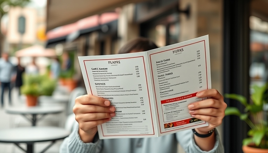 Person examining menu options at an outdoor café, healthy menu engineering focus.