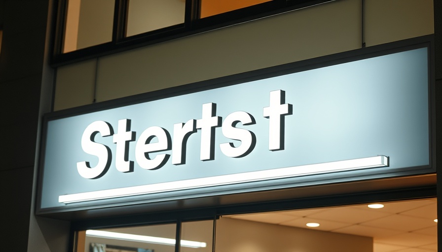 Brightly lit store sign showcasing clear branding in a commercial space.