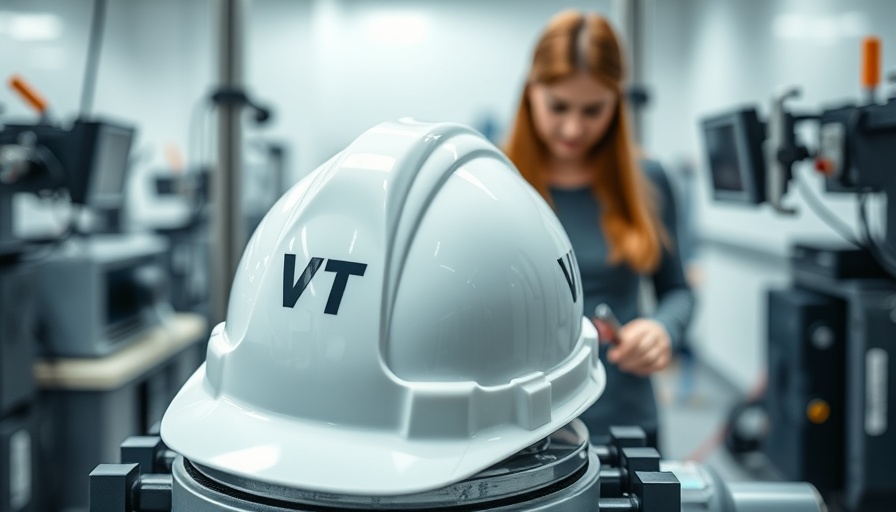 White construction helmet in safety testing lab for ratings.