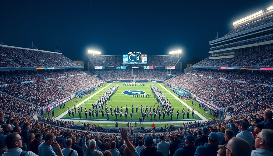 Penn State Beaver Stadium renovation night view with crowd.