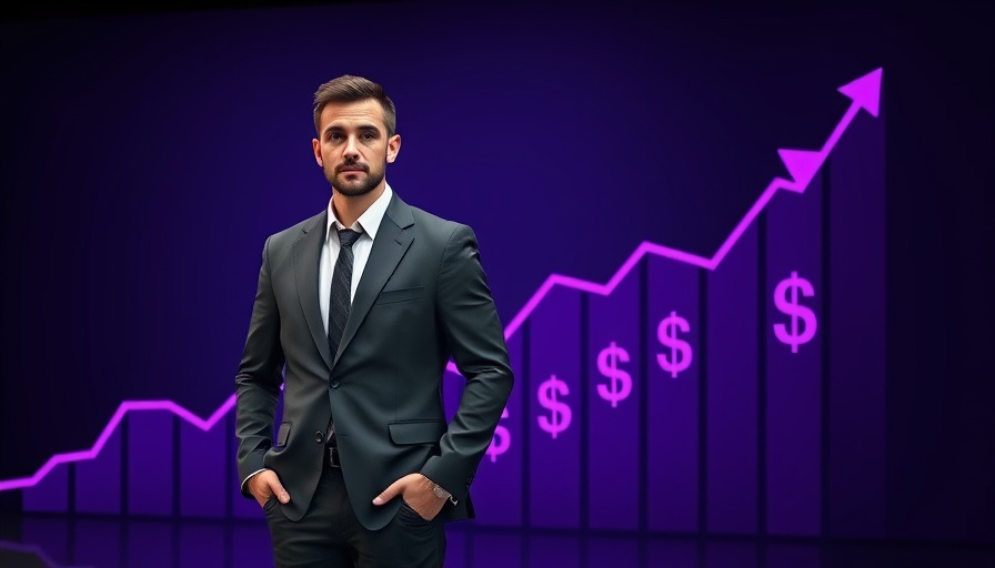Modern financial design with man and graph; learn how to make money with affiliate marketing from home.