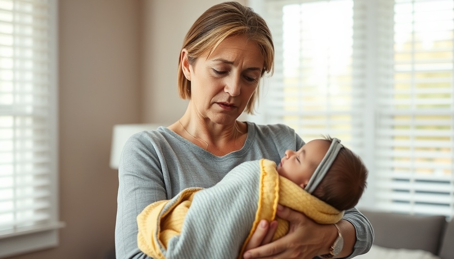 Concerned woman holding baby wrapped in blanket, addressing prenatal care