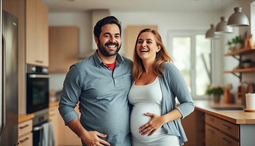 Couple in kitchen enjoying prenatal care experience.