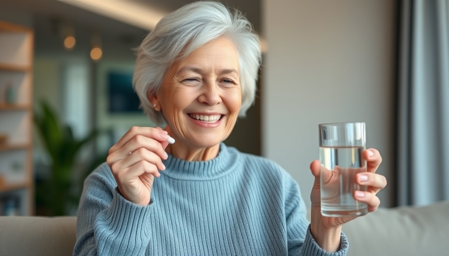 Older woman taking supplement for eye health.
