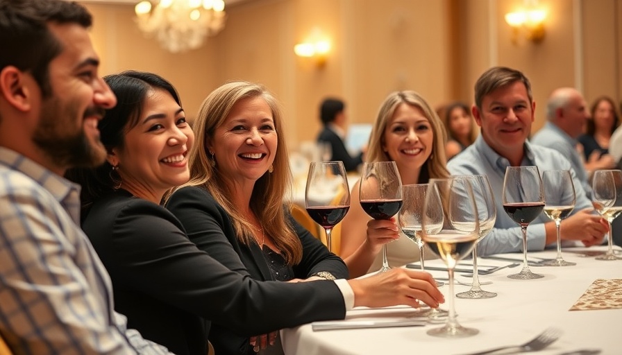Cheerful group at Auction of Washington Wines event, vibrant atmosphere.