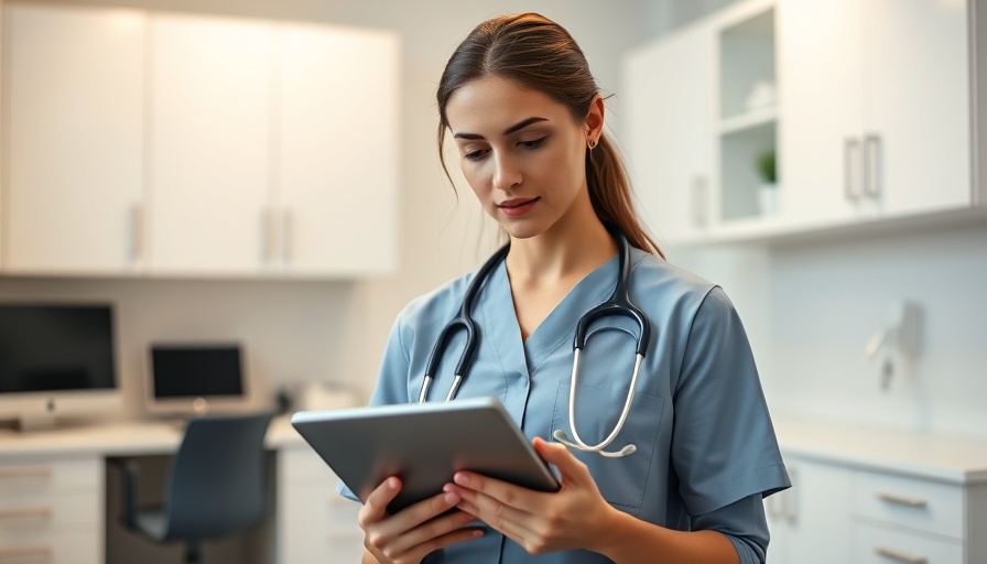 Doctor using tablet in modern office integrating CRM EMR analytics.