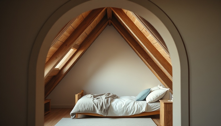 Cozy attic bedroom through arched doorway, home extension.