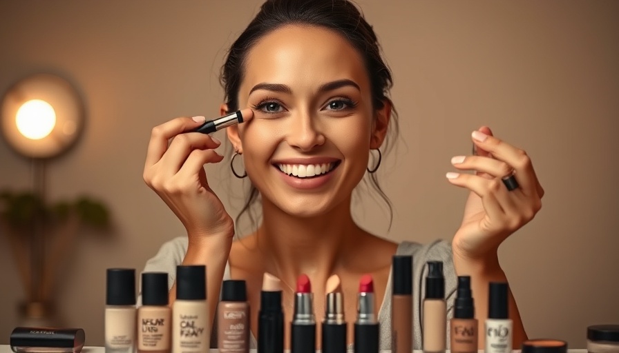 Woman demonstrating makeup matching techniques with foundation.