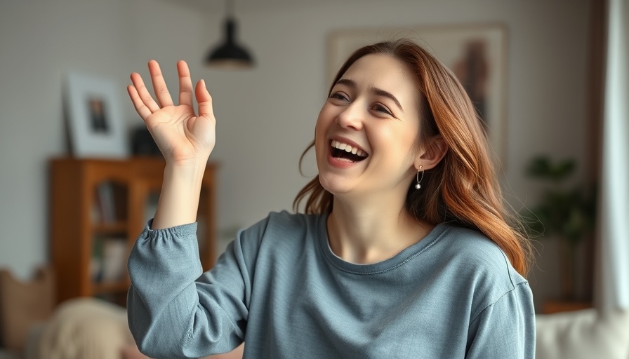 Joyful young woman celebrating at home, highlighting prenatal care.