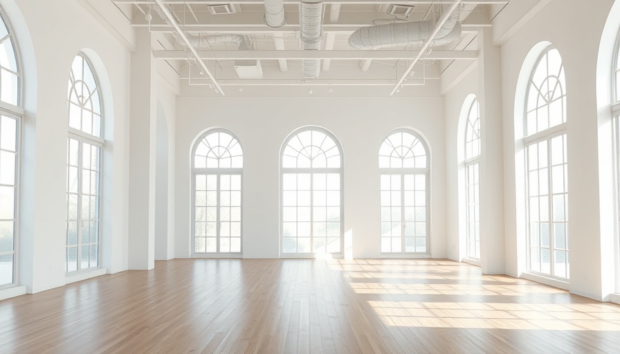 Modern gallery space with large windows and minimalistic interior design