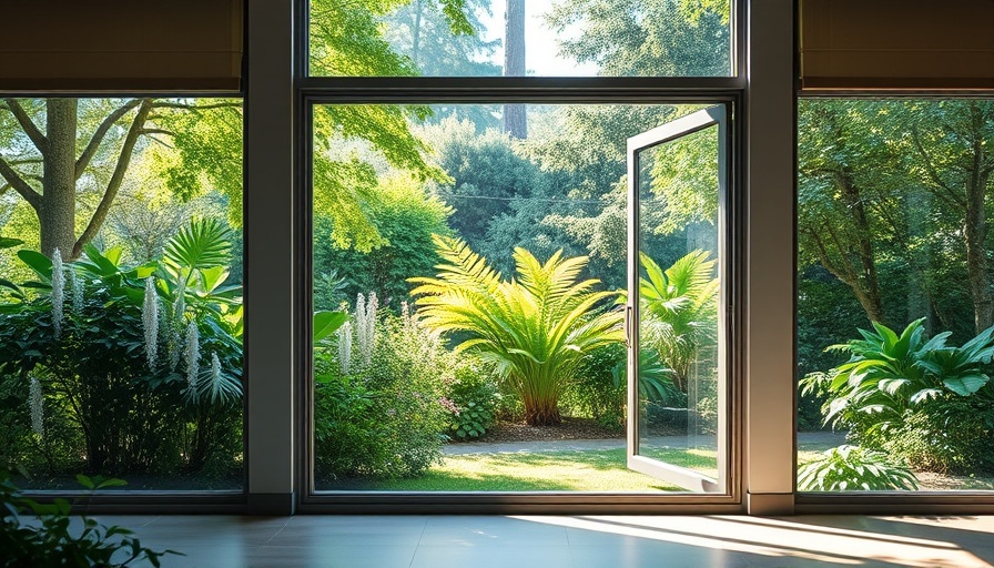 Energy-efficient windows offering a bright garden view in a modern kitchen.