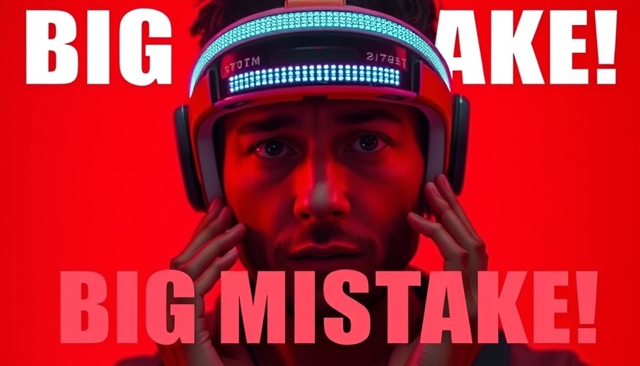 Man with a red light therapy mask and 'BIG MISTAKE' text overlay.