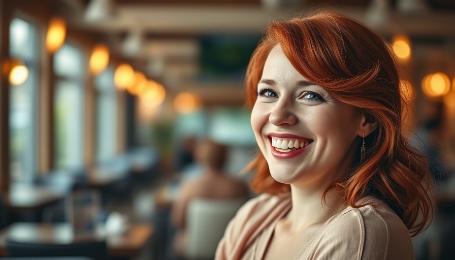Cheerful woman enjoying family meals in restaurants, smiling brightly.