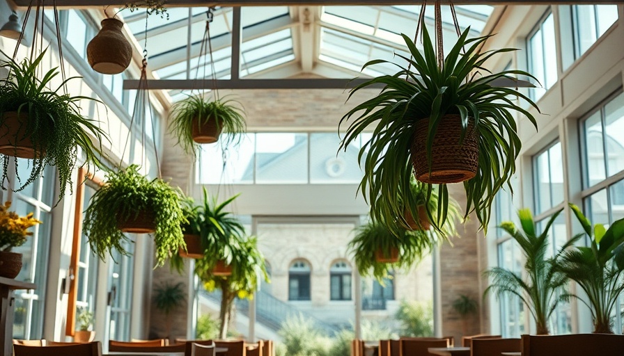 Sunlit boutique hotel restaurant with plants and wooden furniture