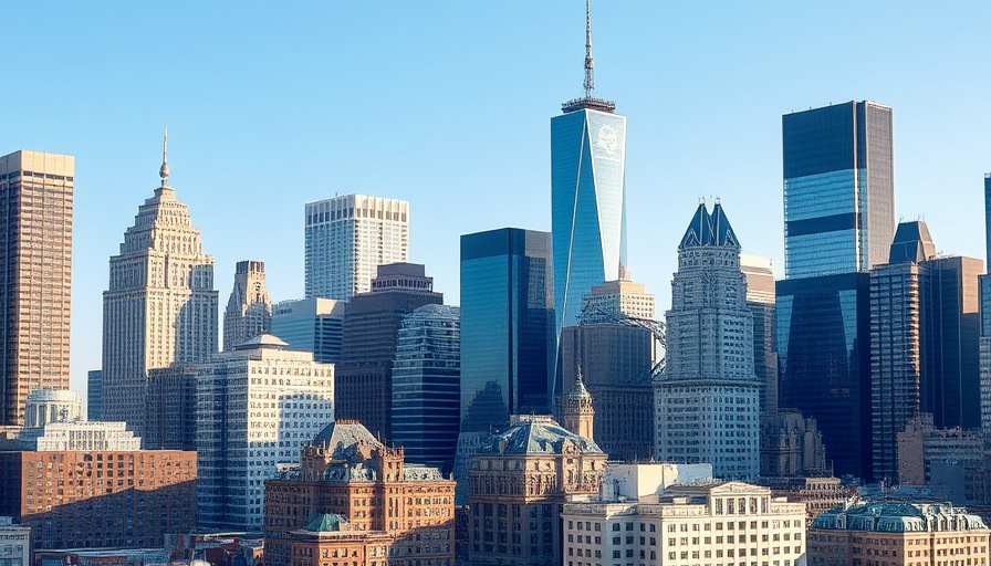 Skyline of modern city with skyscrapers, Financial Services Marketing Imperatives 2026.