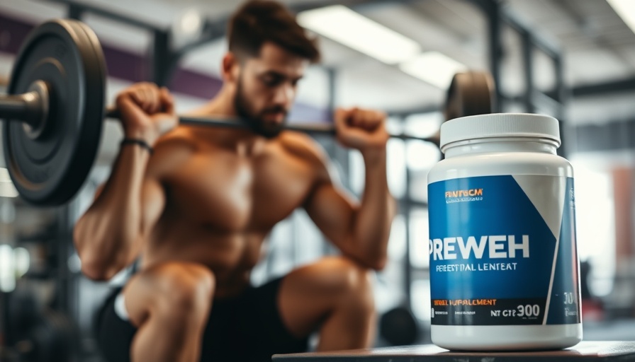 Gym scene with the best pre-workout supplement and squatting athlete