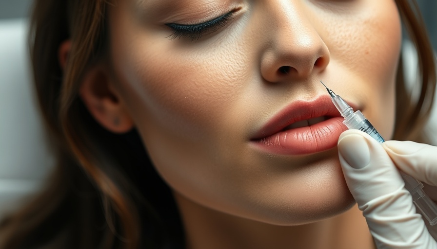 Woman receiving photocurable dermal filler injection in clinic.