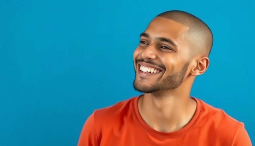 Smiling man against blue background representing red light therapy benefits.