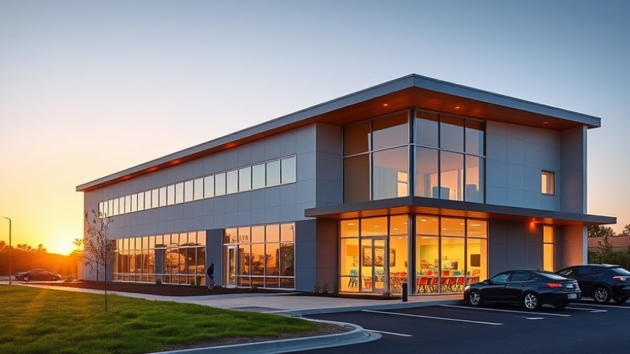 Modern childcare facility in Australia at sunset.