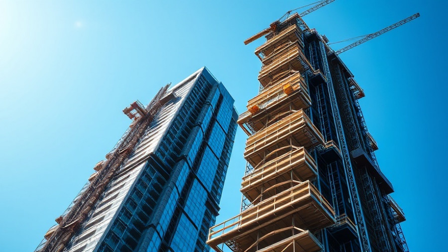 Modern skyscraper construction highlights rezoning benefits.