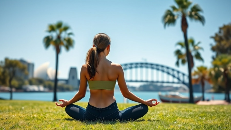 Woman meditating in Sydney park, wellness economy in Australia