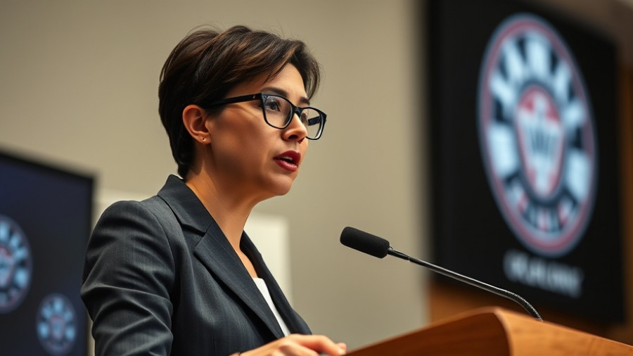 Professional woman discussing the Newcastle property market at a conference.