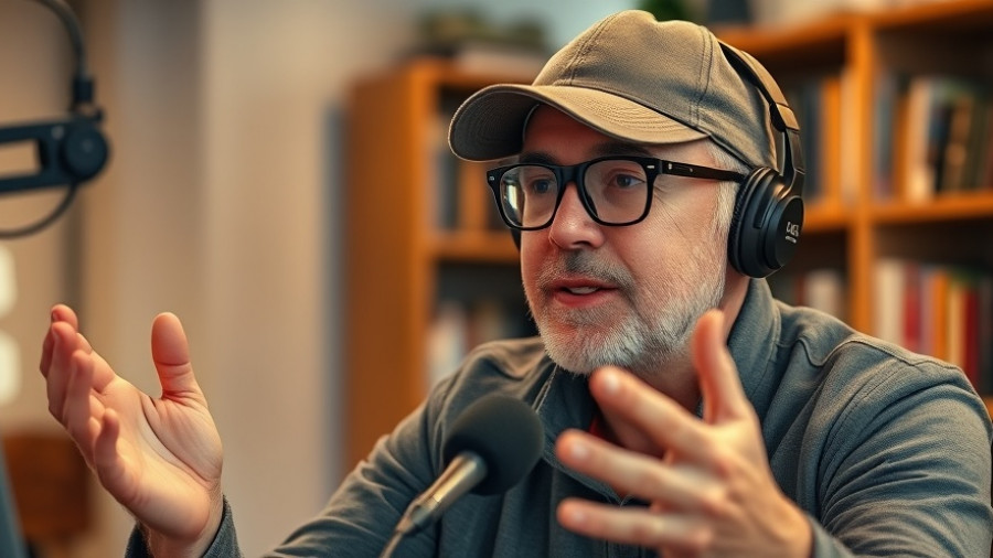 Podcaster discussing real estate in Newcastle studio setting.