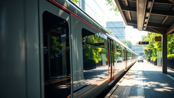 Modern train at a station in Newcastle, vibrant urban setting