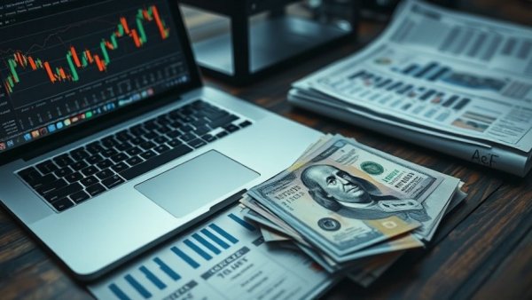 Australian economic and financial markets update with charts and currency, soft lighting.