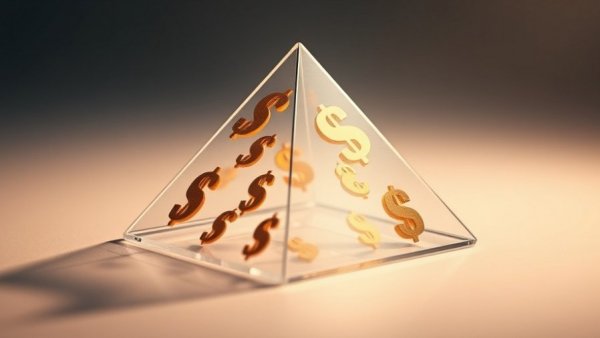 Is the Newcastle Property Market a Ponzi Scheme: Transparent pyramid with dollar signs.