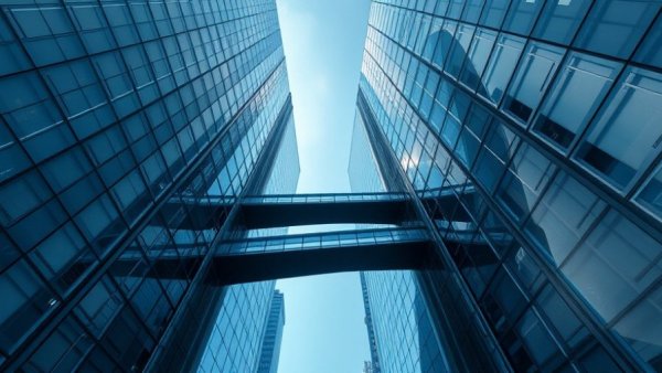 Modern skyscrapers reflecting the sky, symbolizing European real estate market trends.