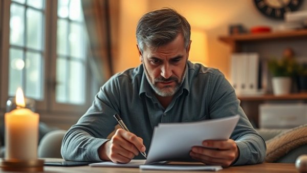 Man contemplating financial future in Newcastle at desk.
