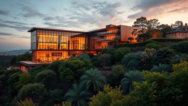 Modern luxury building in Hobart's property market at sunset.