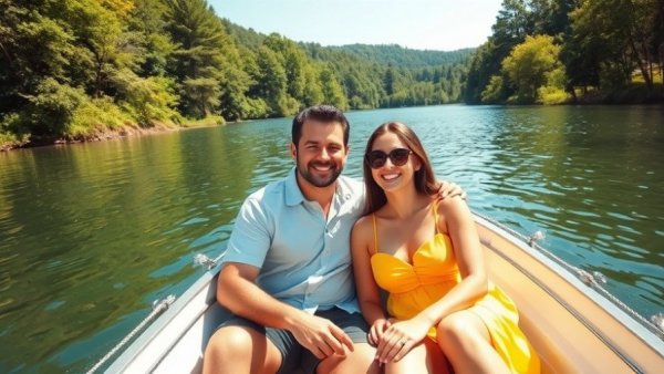 Happy couple enjoying a sunny day by the lake, property investor success stories