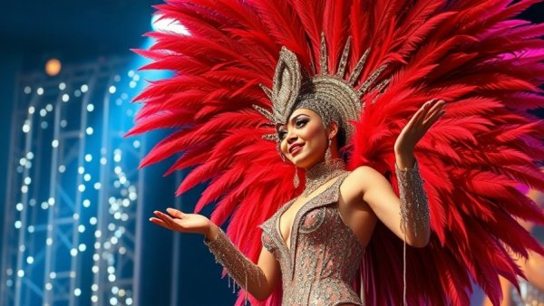 Performer on stage with feathered headdress; short-stay rental boom Australia