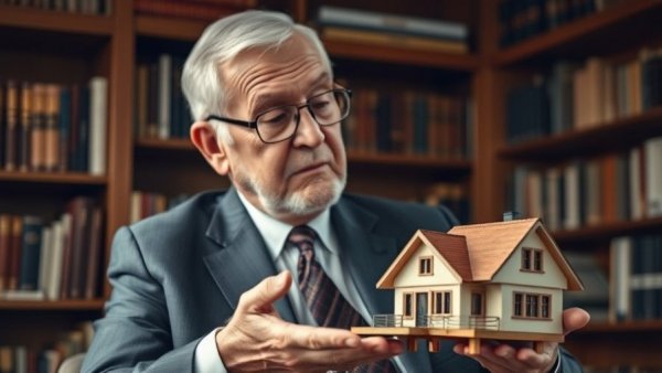 Elderly man discusses property investment principles in office.